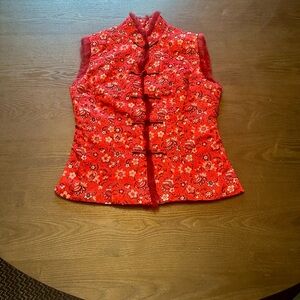Beautiful Asian inspired red fur trimmed vest